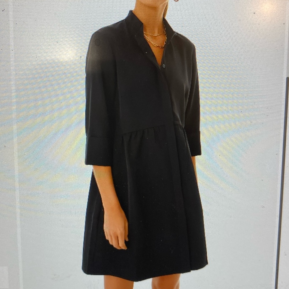 Black Stretch Crepe Royal Shirt Dress